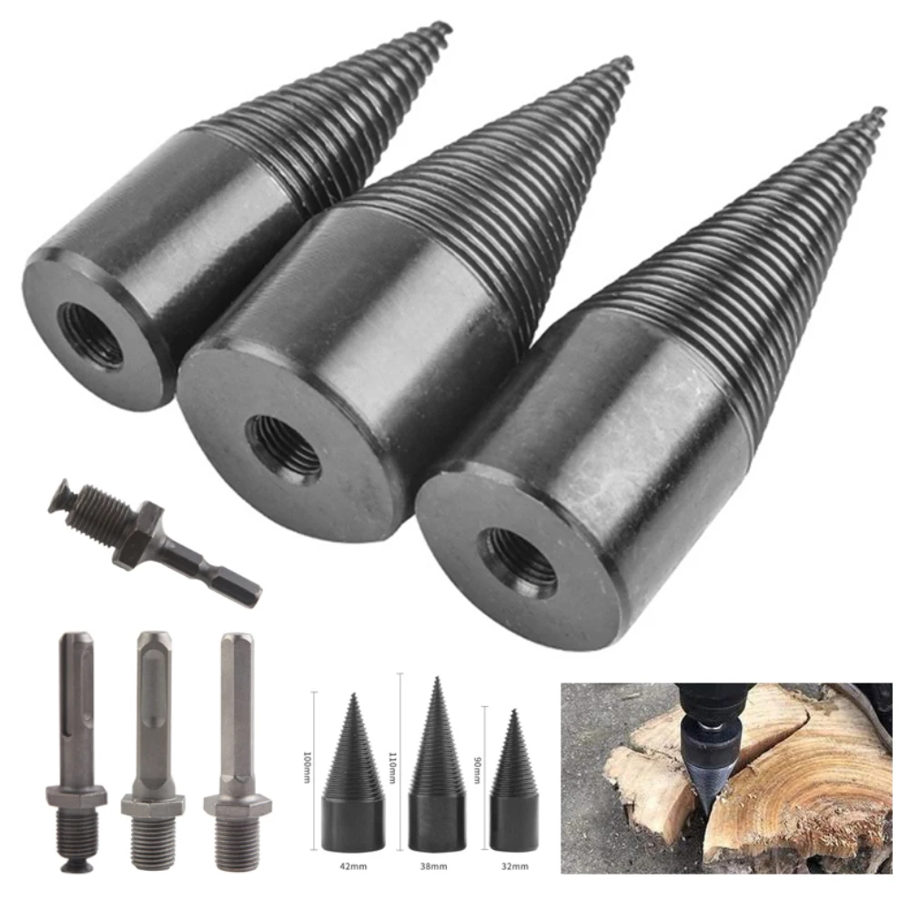 

Bit For Cones Bit Hexagonal Square Drill Splitter Screw Round Hammer 32/38/42mm Wood Bit Firewood Twist Wood Drill Splitting Dri