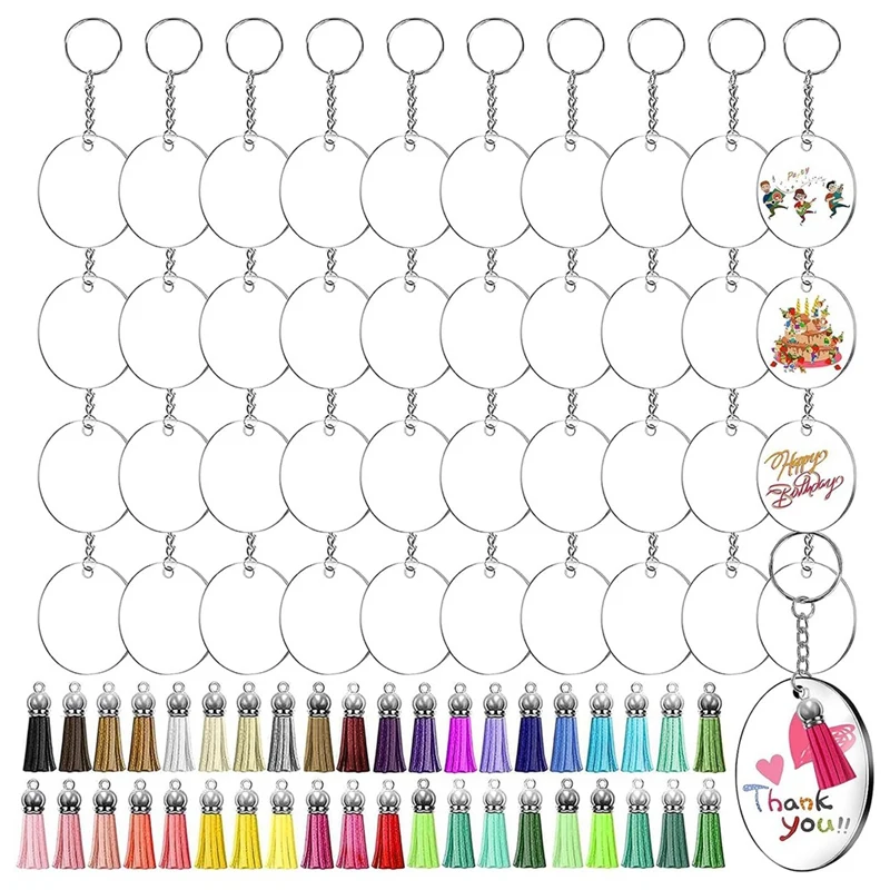 

Key Fob Clear Acrylic Blank Pendants Clear Round Acrylic Blanks With Tassels Key Ring Jump Rings