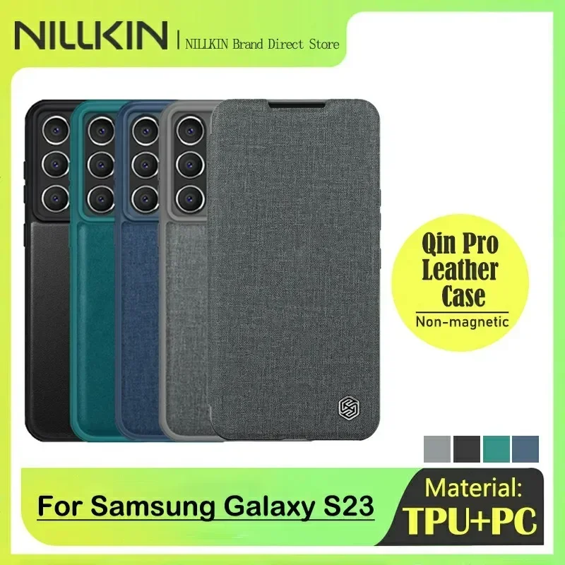 Простой кожаный флип-чехол NILLKIN для Samsung Galaxy S23 Qin Pro защита камеры тканевая задняя