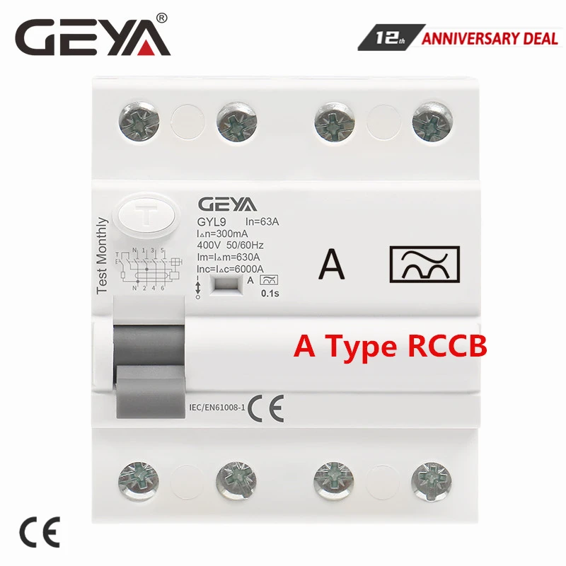 Geya tipo um Rcd Corrente Residual Interruptor Elcb 3p Mais n 40a 63a Rcd Elcb Detectar Pulsando dc Corrente Residual
