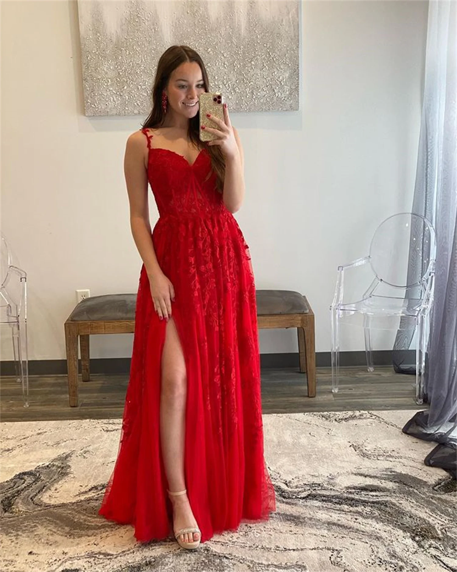 

Morning Light Long Luxury Evening Dresses for Prom Red Sleeveless Slit Bridesmaid Dress Woman Elegant Gown Ball Gowns Gala Party