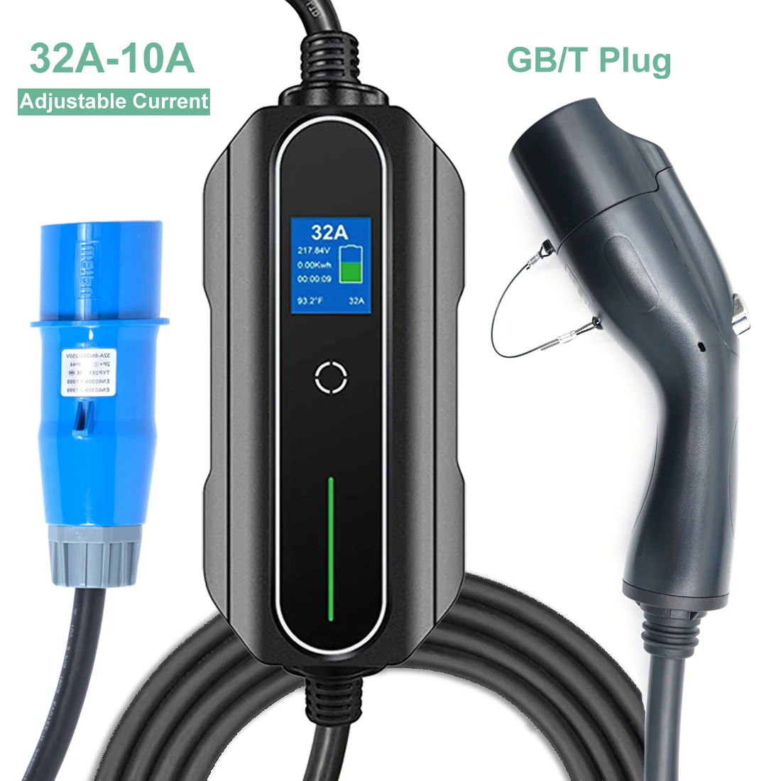 Home Portable EV Charger GBT 32A 7.2KW Single Phase Adjustable Current Fast Charging Controller Box for GB/T Electric Cars 5M