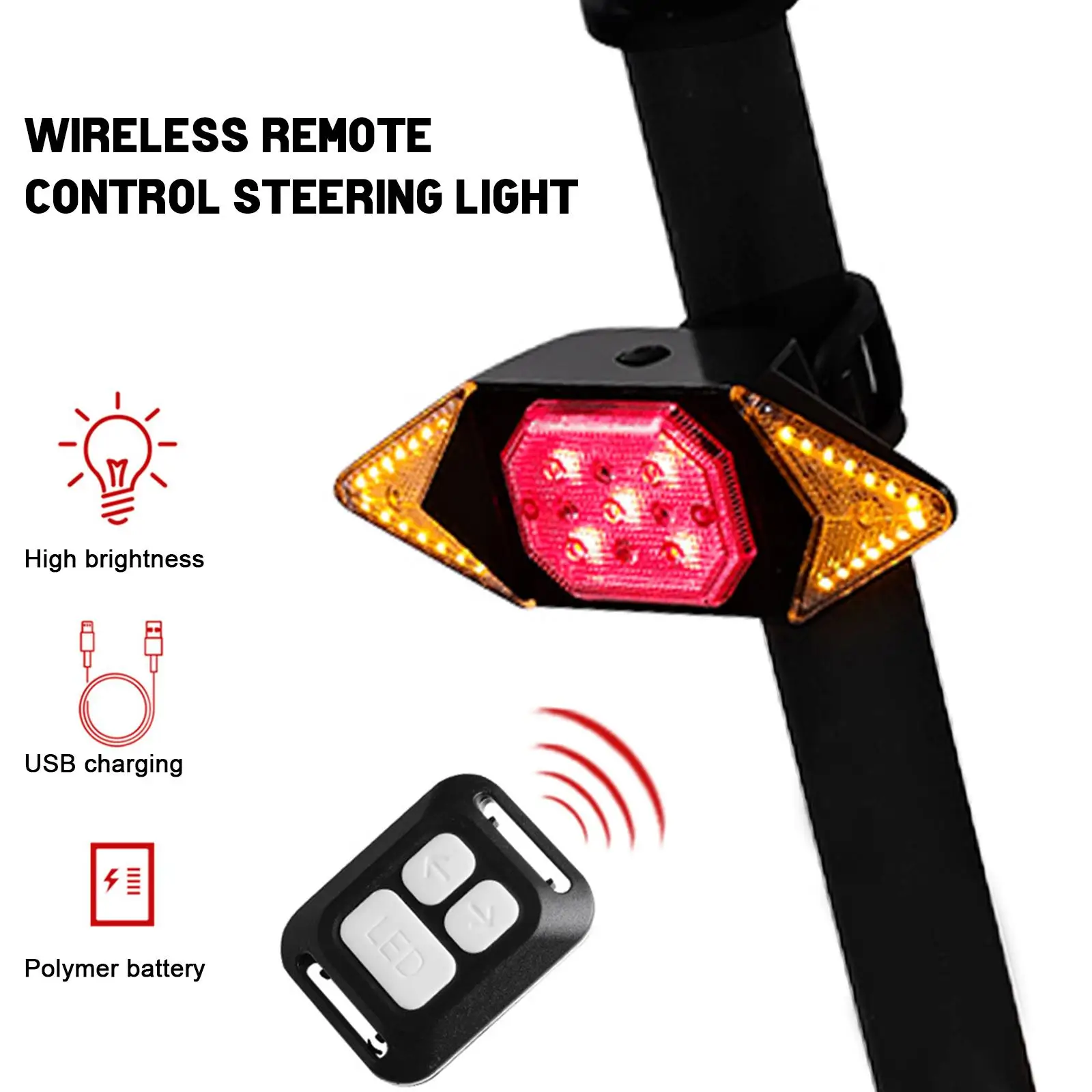 

Turn Signals Bike Tail Light Wireless Remote Control Mountain Bike Tail Light USB Rechargeable Bicycle Flashing Headlight