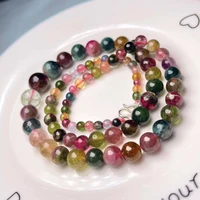 natural colorful tourmaline crystal necklace clear round beads 4 12mm rainbow tourmaline woman men aaaaaa genuine