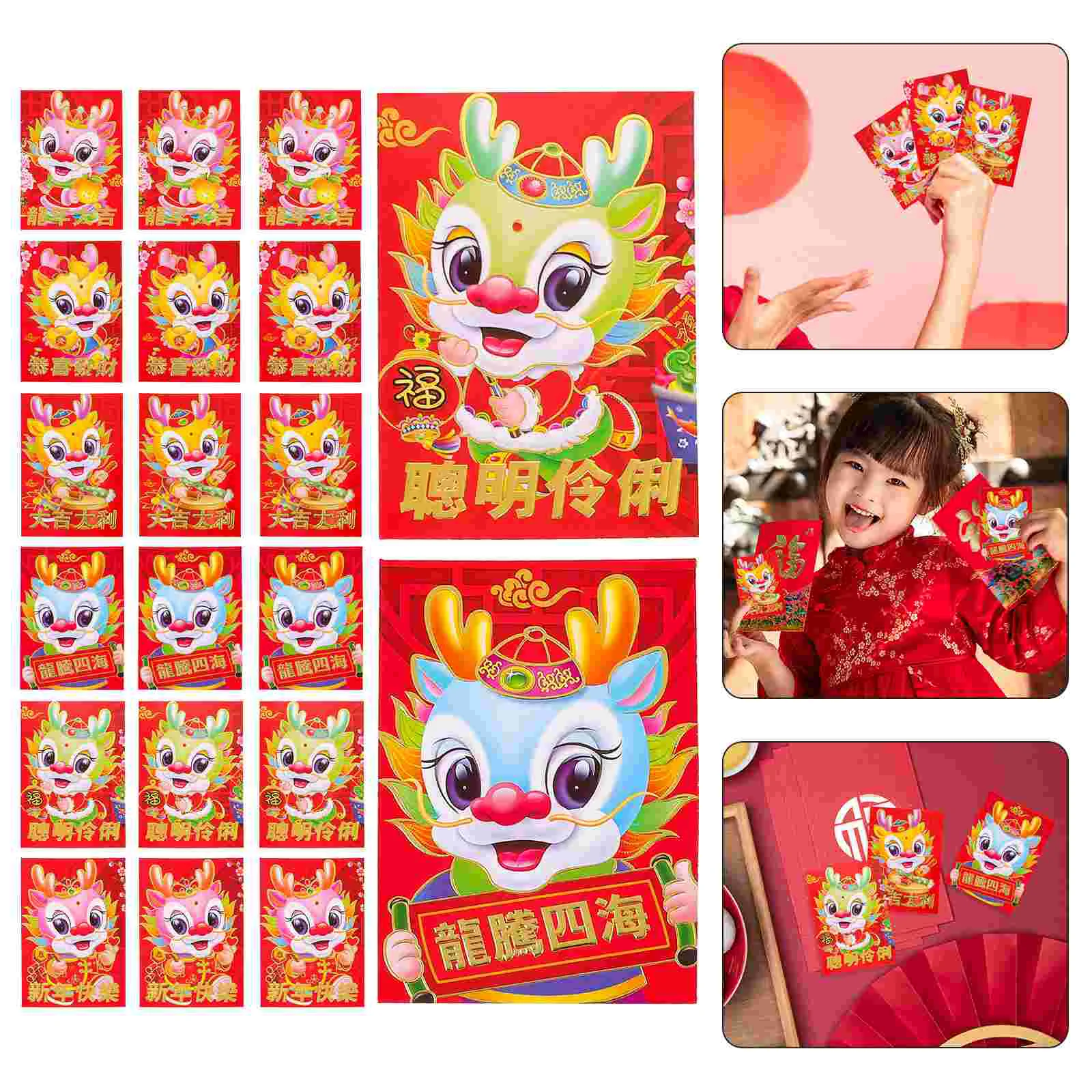 

30 Pcs The Gift New Year Red Packet Traditional Pocket Chinese Dragon Envelope Three-dimensional Paper Luck Money Bag Pockets