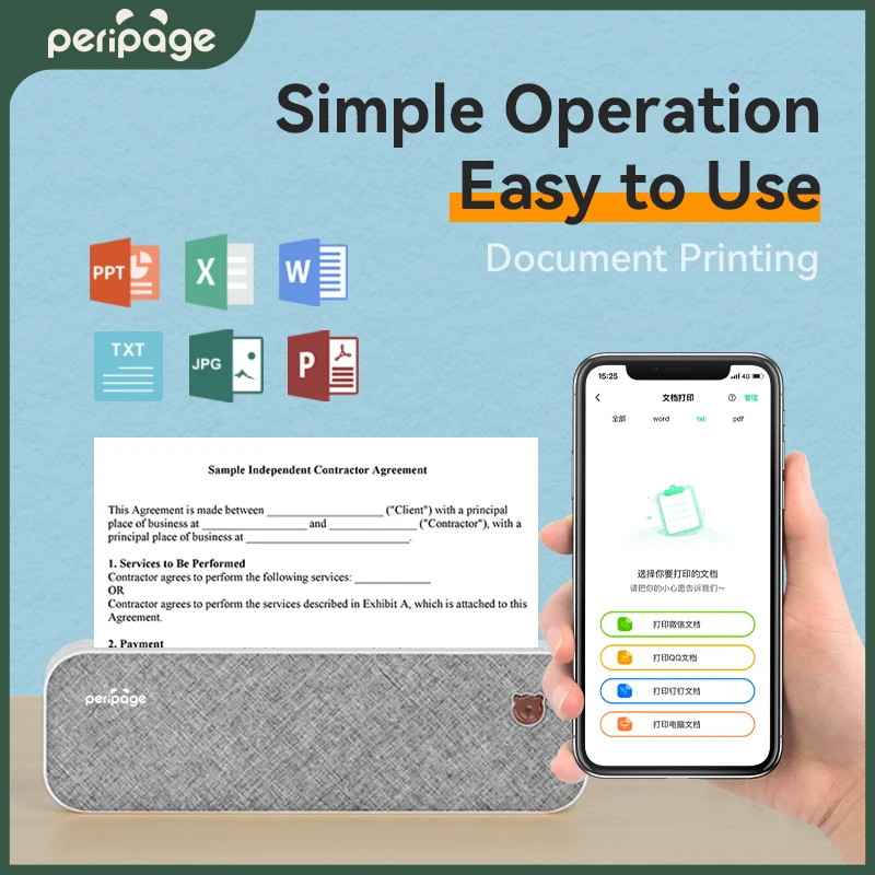 

PeriPage A4 Portable Printer Wireless Print PDF Webpage Contract Document Printers No Need Ink Mini Bluetooth A4 Printer