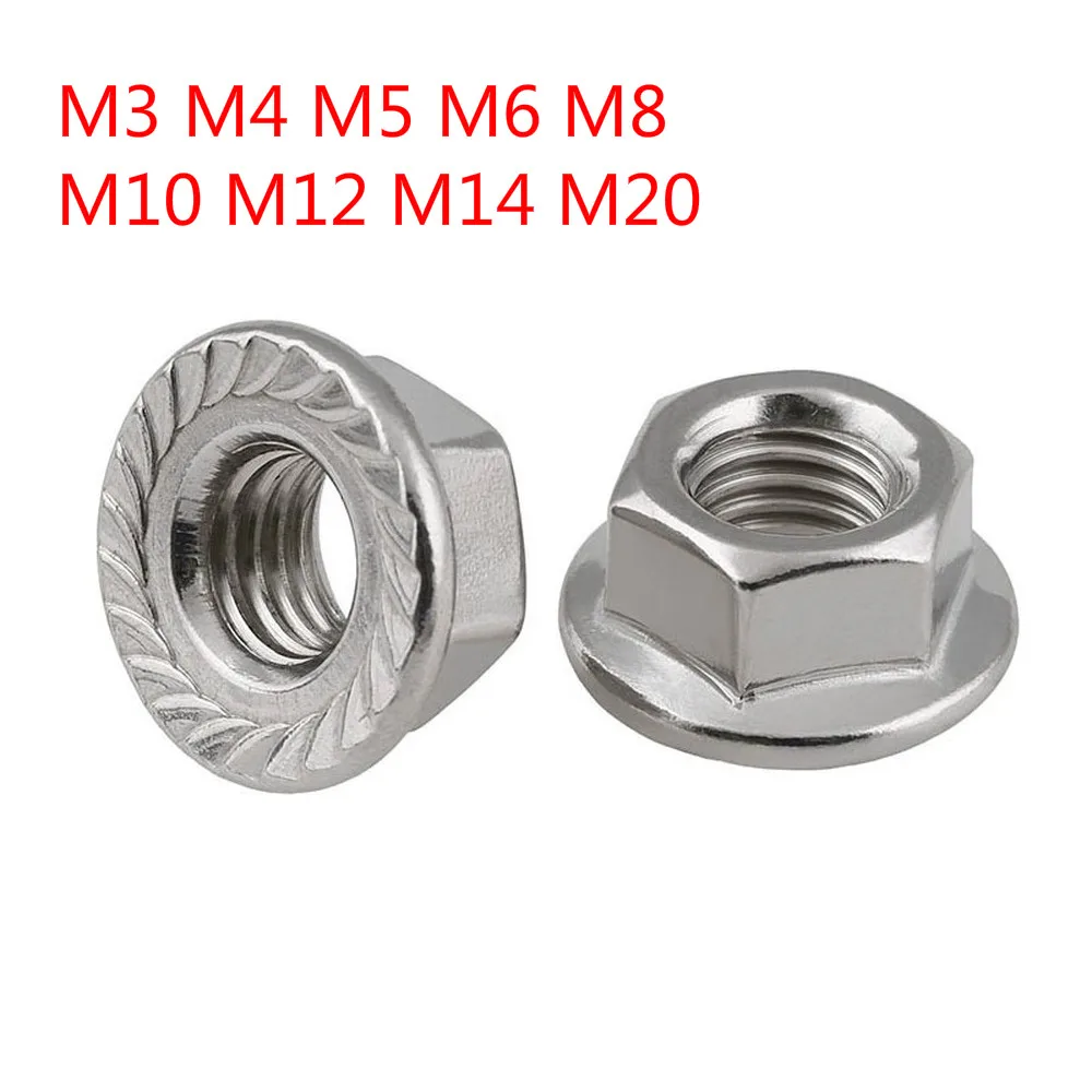 

20/10/5/1pcs Lock Flange Nut M3 M4 M5 M6 M8 M10 M12 M14 M20 A2 304 Stainless Steel Hexagon Hex Nuts Locking Flanged Nut DIN6923