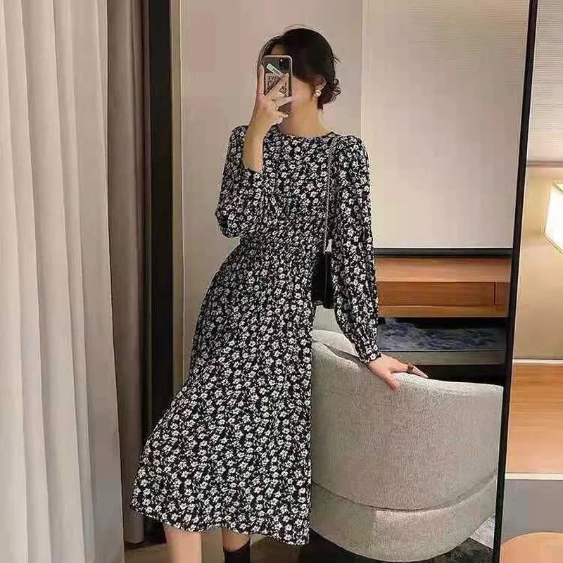 

Korean Style Dresses High Spring Flower Fashion Vintage Retro Clothing Casual Dresse Dress Unif Print Office Lady Dresses