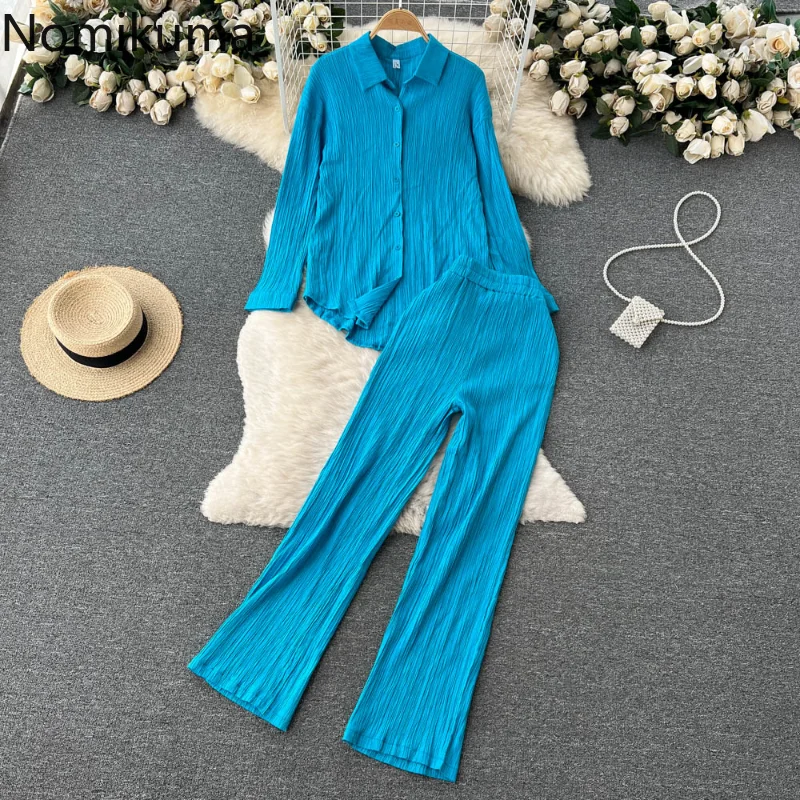 

Nomikuma 2 Piece Sets Womens Outfits Spring Autumn Turn Down Collar High Waist Ensemble Femme Elegant Fashion Ensembles De Jupes