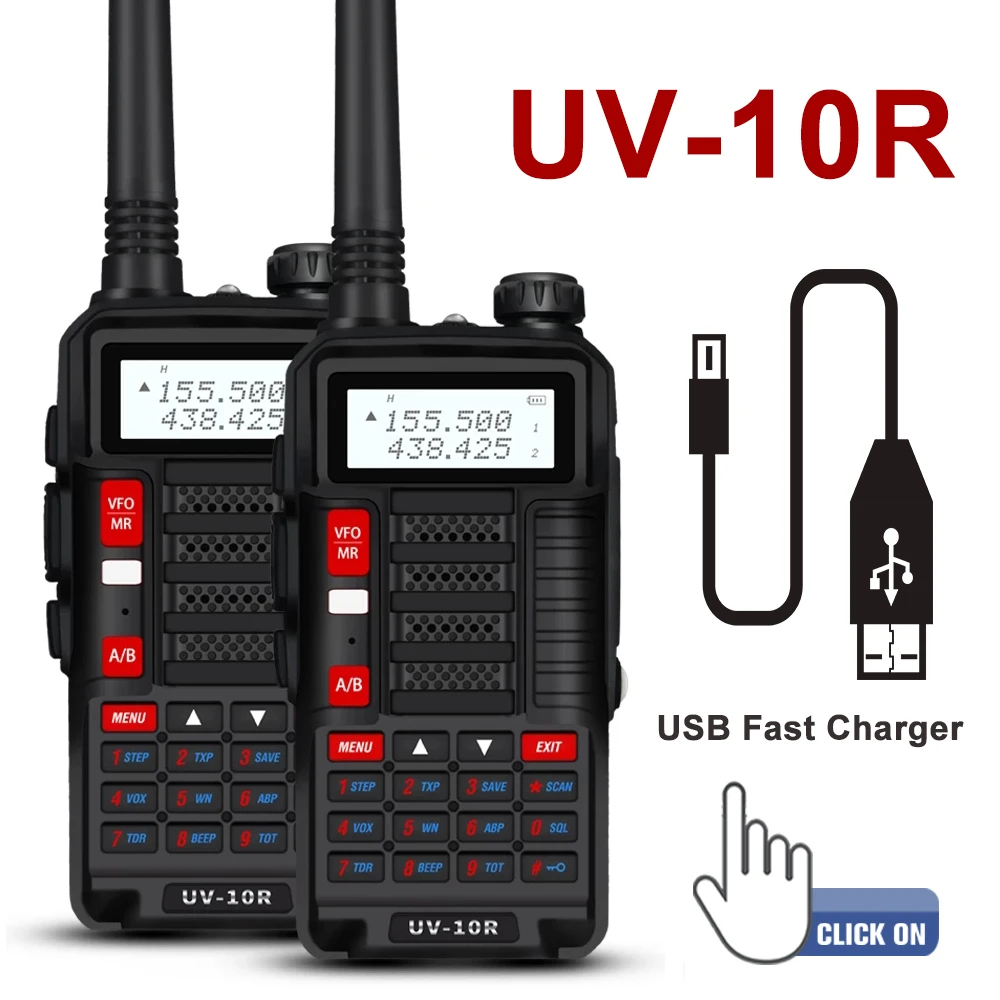 

2pcs/set Baofeng UV 10R Professional Walkie Talkie VHF UHF Dual Band Two Way CB Ham Radio USB Charger Radio Transceiver UV10R