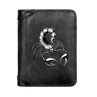 100 genuine leather men wallets silver scorpion design printing real cowhide wallets for man short purses portefeuille homme