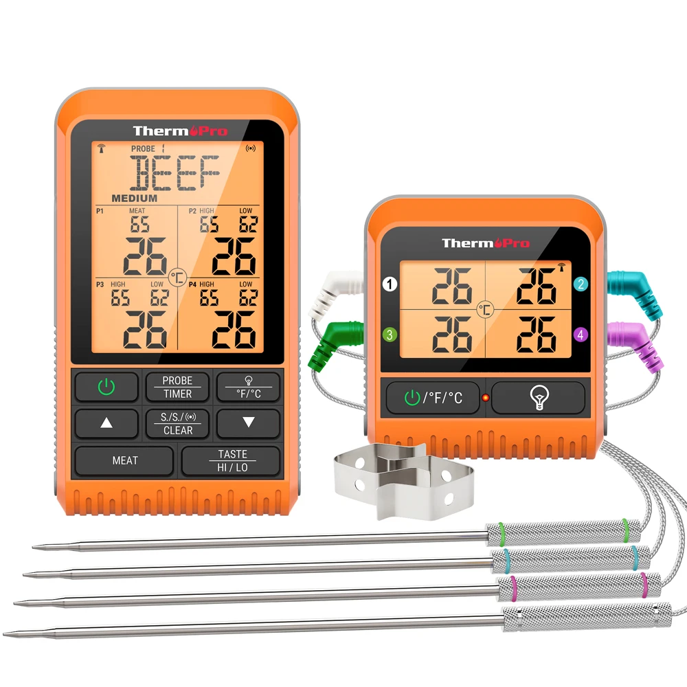 Беспроводной термометр ThermoPro TP829, 300 м, 4 датчика, подсветка, таймер, для барбекю, гриля, духовки, кухни, приготовления мяса