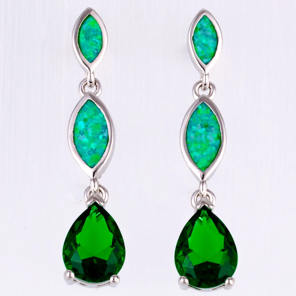 

KONGMOON 7x9 овальной формы с зеленым кубическим цирконием, драгоценности с опалом и серебряным покрытием для женщин, серьги-подвески для пирсинга