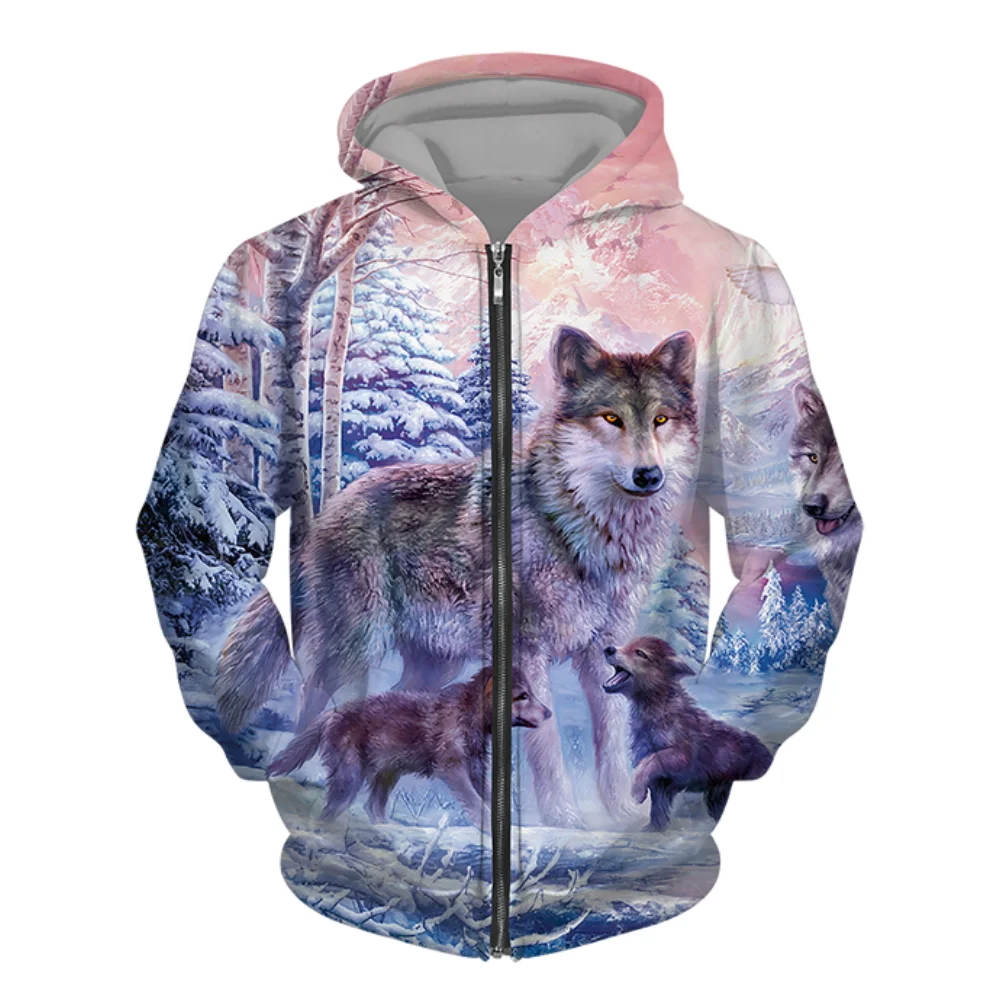Moletom de lobo estampado em 3D masculino moda feminina moletons lazer hip hop jaqueta Harajuku casaco solto prima