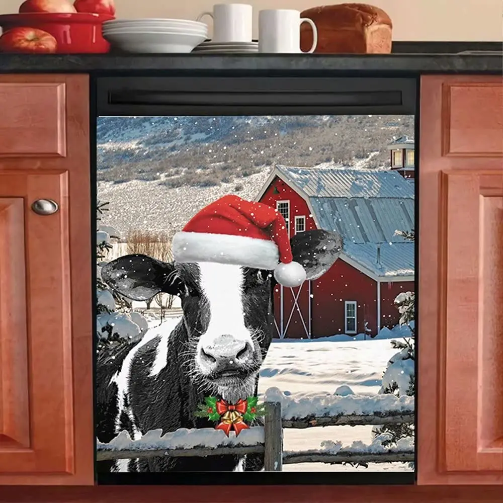 

Thuepak Funny Cow Dishwasher Magnet,Snow Farmhouse Dishwasher Cover Kitchen Decor,Christmas Cattle Fridge Door Magnetic Refriger
