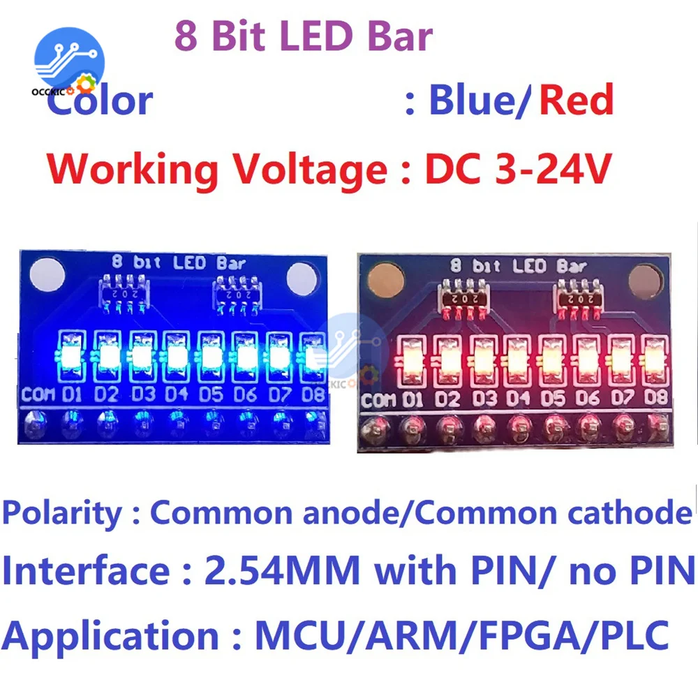 

3-24V 8 Bit Blue/Red Common anode/cathode LED indicator Module Breadboard starter kit Board for MCU ARM 3d printer MEGA