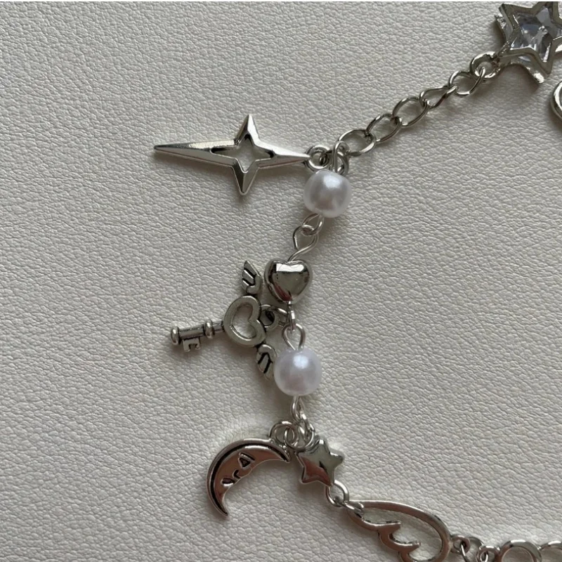 Y2K Модный милый авангардный хромированный браслет дружбы с крыльями и сердцем