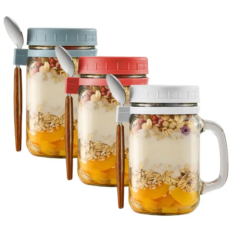 

Overnight Oats Jars Glass Breakfast On The Cups For Cereal Yogurt Vegetable Fruit Keep Fit Yogurt Meal Jar With Lid And Spoon