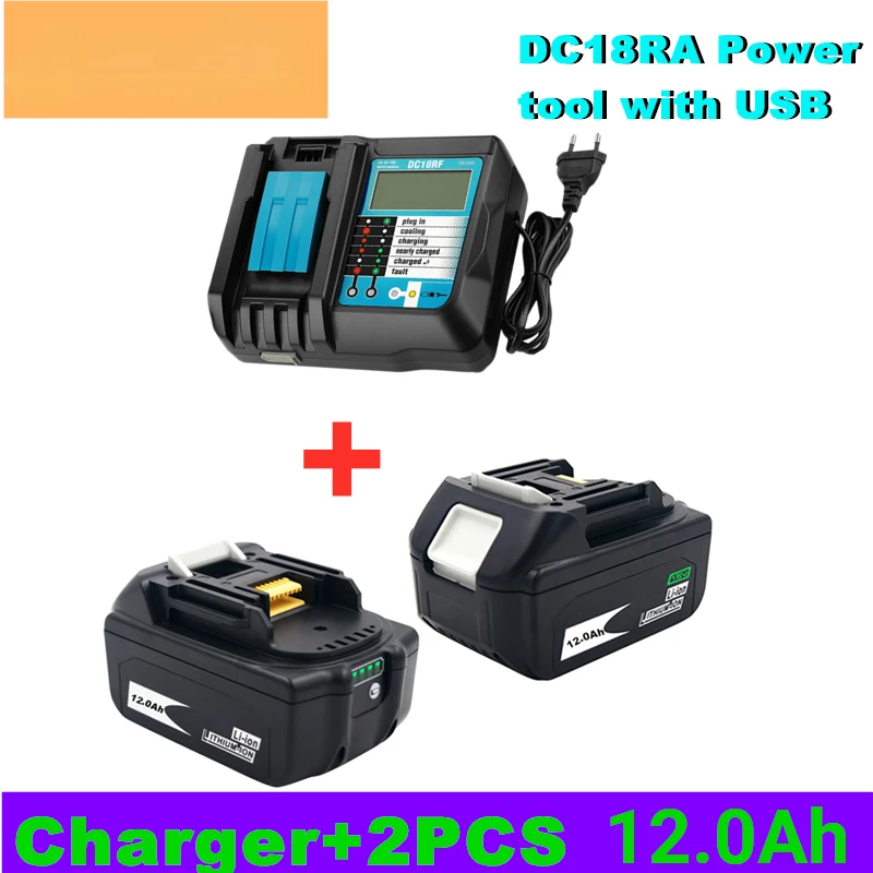

100% New Original 18V 12000mAh Li-Ion Battery Replacement Power Tool Battery for MAKITA BL1880 BL1860 BL1830+3A Charger