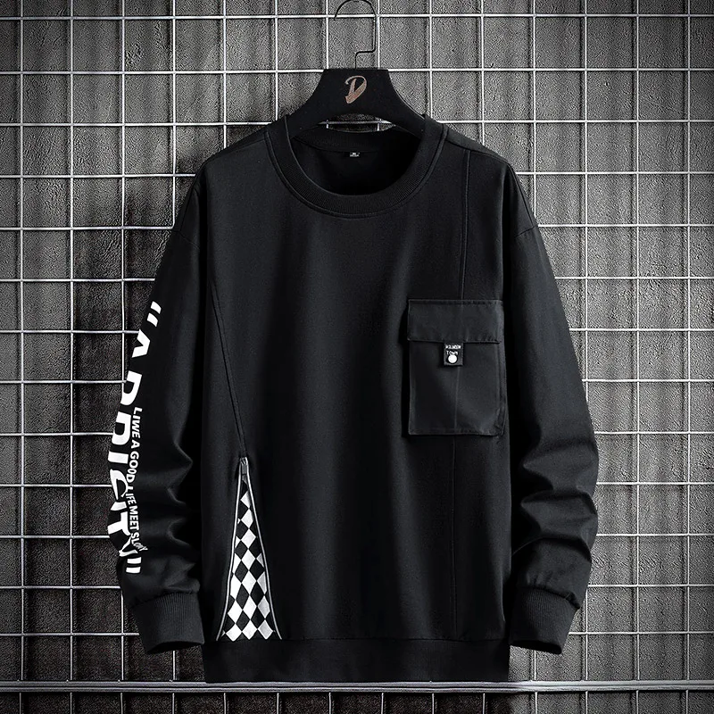 

2023 Black White Print Oversize 7XL 8XL Sweatshirt For Men's Hoodies Spring Autumn Casual Hip Hop Streetwear Clothes