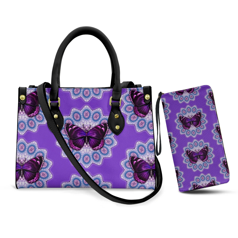 Belidome Mandala Butterfly Print 2Pcs Purses and Handbags Set for Women Leather Crossbody Bags Women's Tote Shoulder Bag Wallets