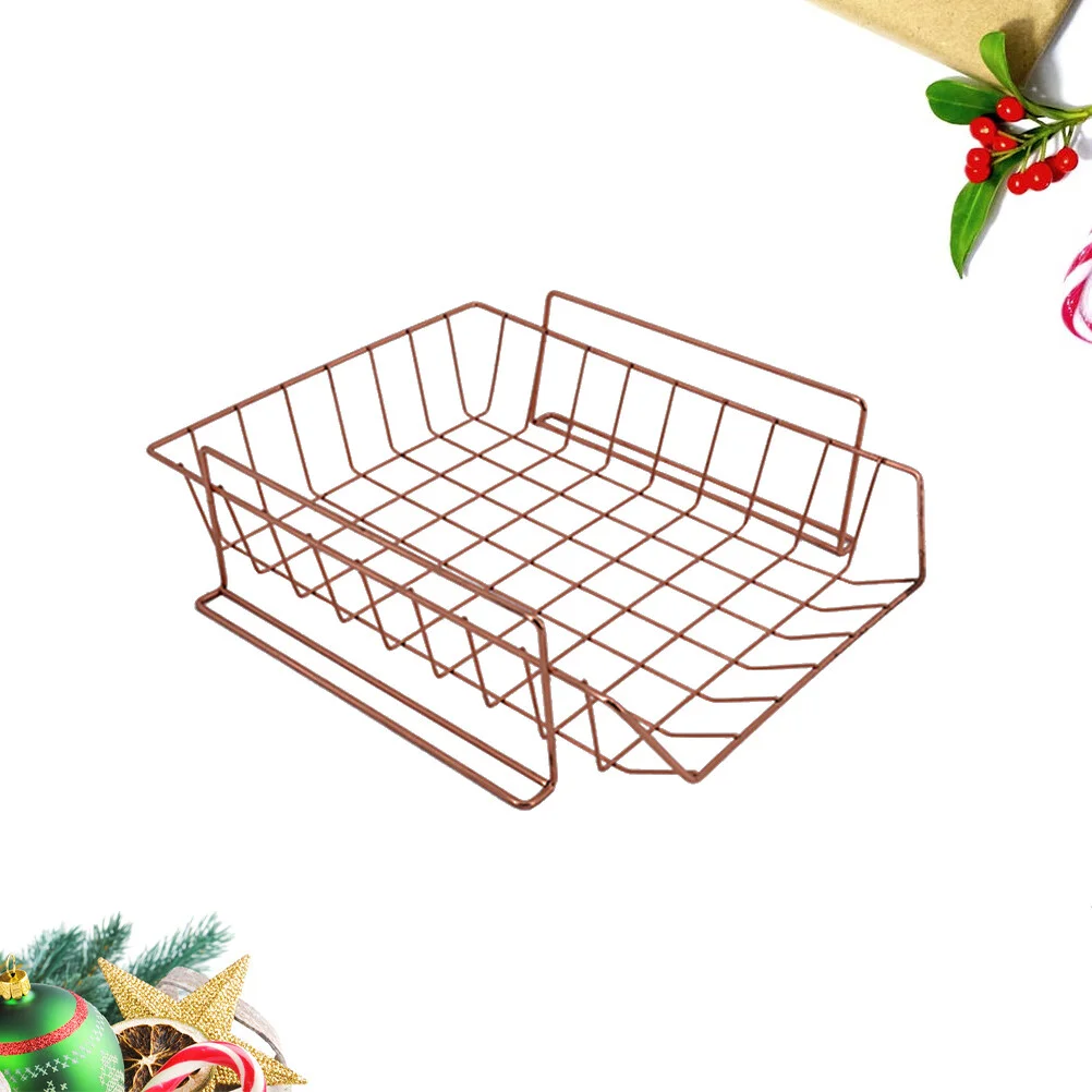 

Stackable Document Organizer File Rack Iron Office Desk Organizer (Rose Gold)