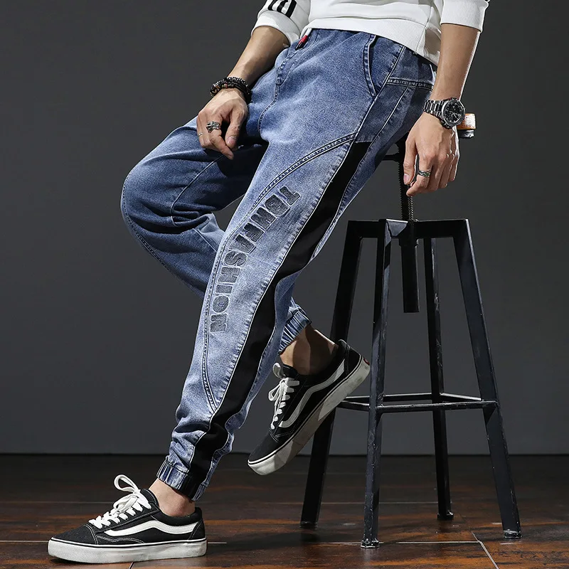 Plus Size 7XL Jeans Men 2022 Fashion Baggy Jeans Patchwork Design Denim Pants Casual Pencil Pants Male Elastic Waist Trousers