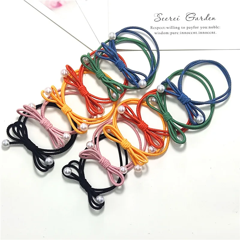 

36PCS/LOT Candy 6 Colors Tie Knot Elastic Hair Bands For Girls Seasons Pearl High Elasticity Kids Hair Accessories For Women NEW