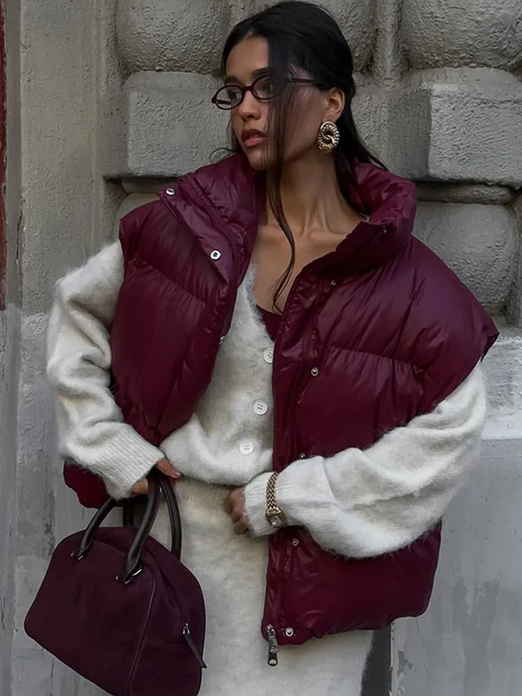 Повседневный бордовый красный женский жилет модный теплый отложной воротник на