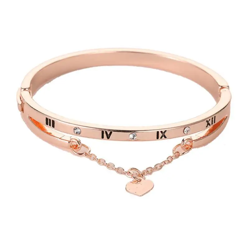 

Diamond Heart Personalised Engraved Stainless Steel Silver Bangle Large Women Cuff Luxury Royal Numeral Numbers Roman Bracelet