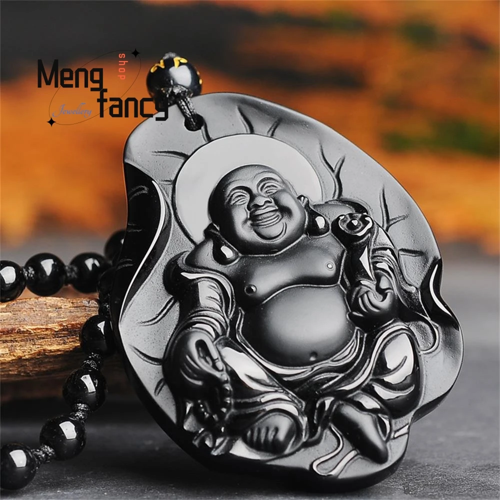 

Natural Black Obsidian Ruyi Buddha Jade Pendant Fashion Customized Fine Jewelry Amulet Men Women Charms Luxury Necklace Gifts