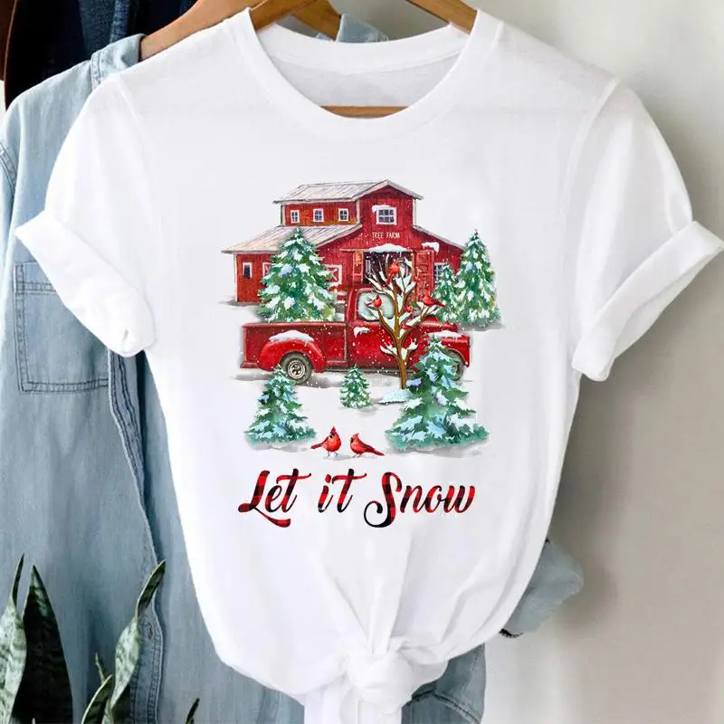 

Watercolor 90s Trend Merry Christmas Women Print Tshirts Happy New Year Trend T Shirt Tee Travel Cartoon Top Graphic T-Shirt