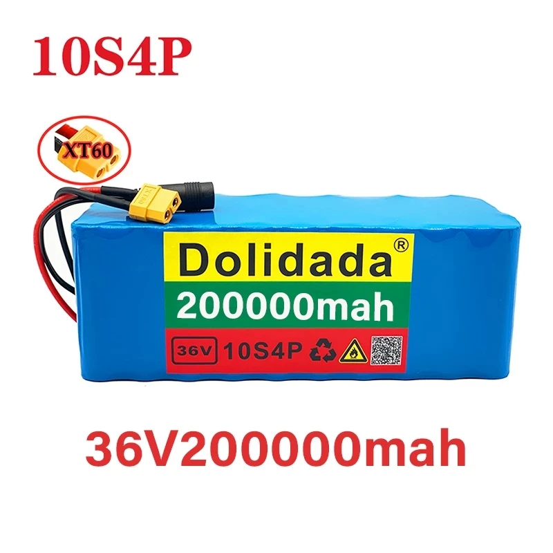

New 36V 10s4p 200Ah 20000W Large Capacity 18650 Lithium Battery Electric Bicycle Scooter With Bms XT60 Plug battery pack