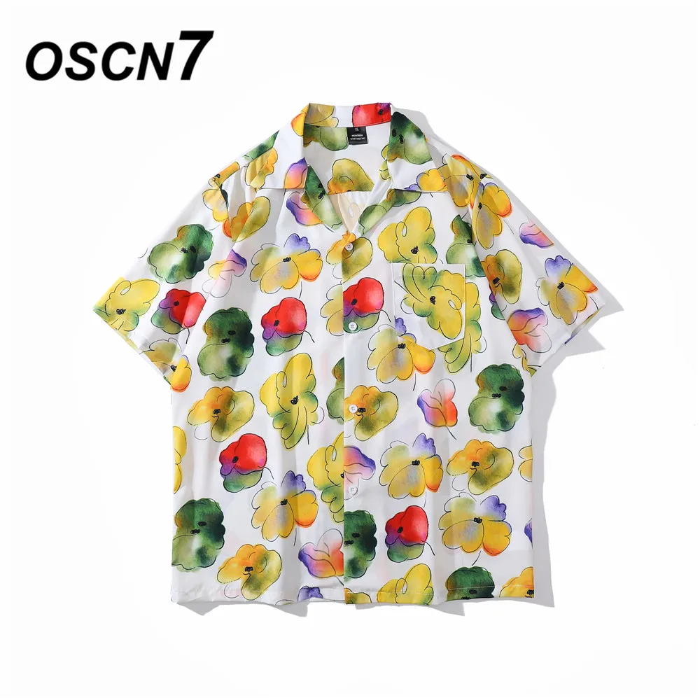 

OSCN7 Повседневная Уличная рубашка с коротким рукавом и принтом для мужчин 2022 Гавайские пляжные Большие женские модные рубашки Harujuku для мужчи...