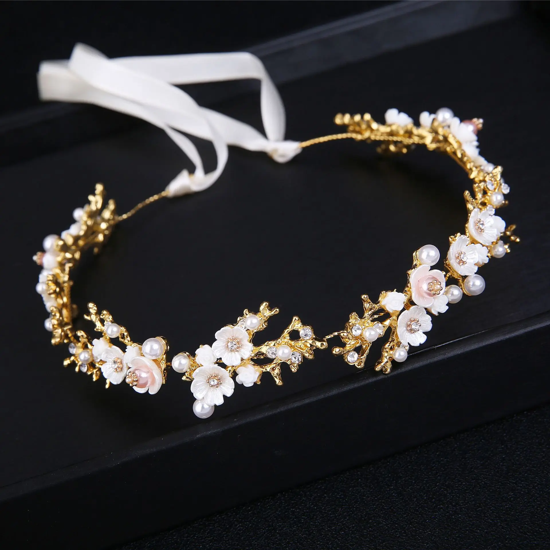 

Simple Shell Flower Bridal Ribbon Hairband Headband Women Headpiece Tiara Wedding Bridal Hair Jewelry Accessory