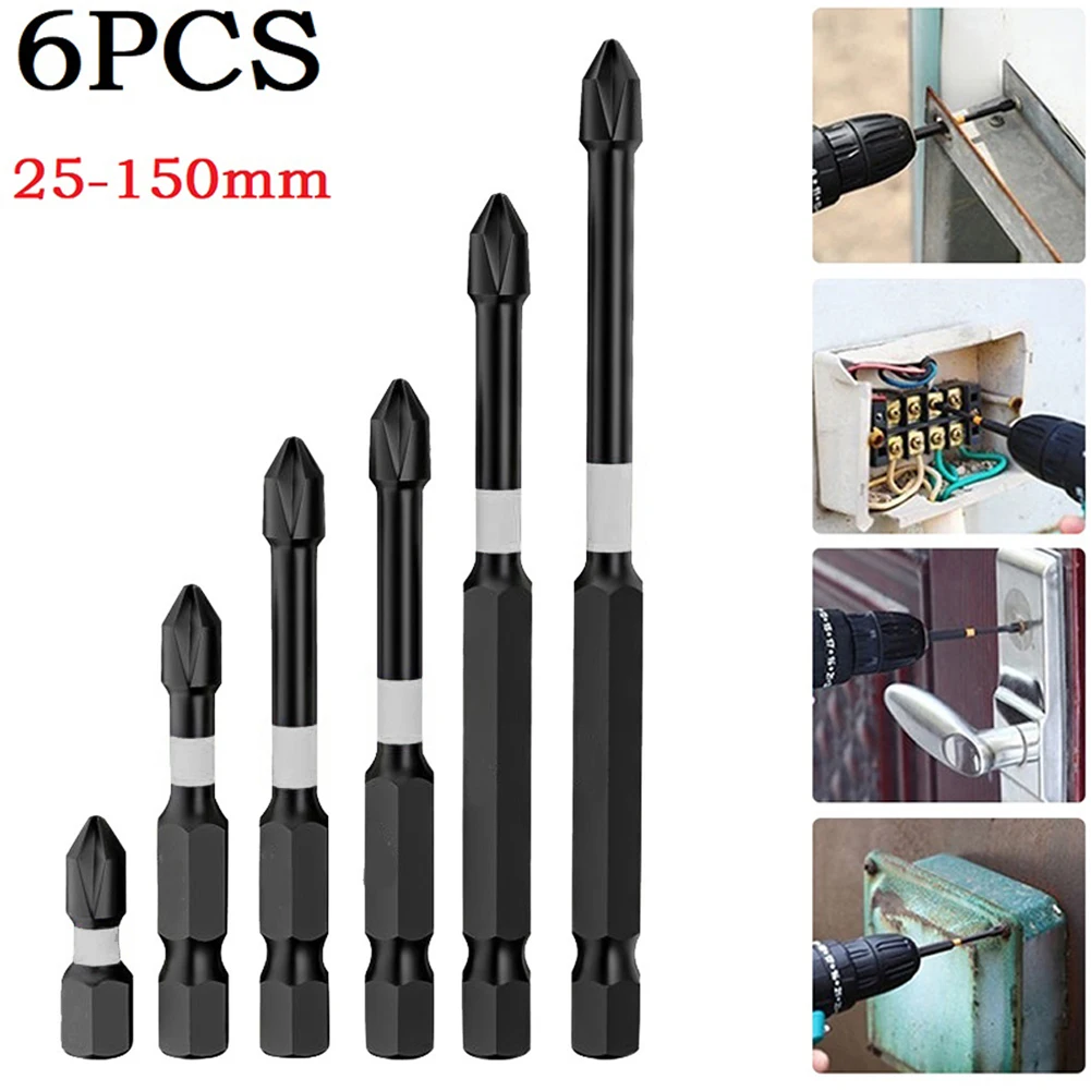 

6PCS PH2 Magnetic Batch Head Cross Screwdriver Drill Bit Impact Electric Screw Drills Bit 25mm/50mm/65mm/70mm/90mm/150mm