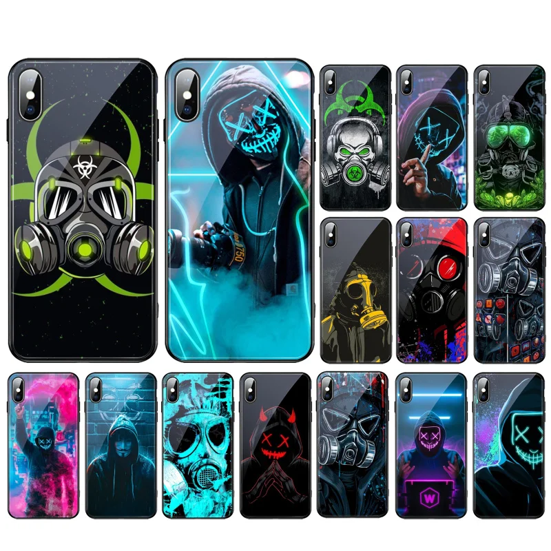 

DJ Man Neon Mask Gas Boy Glass Funda Cell phone case For iphone 13 Pro Max 12 11 Pro Max XS XR X 8 7 Plus SE2 Mobile Phones Case