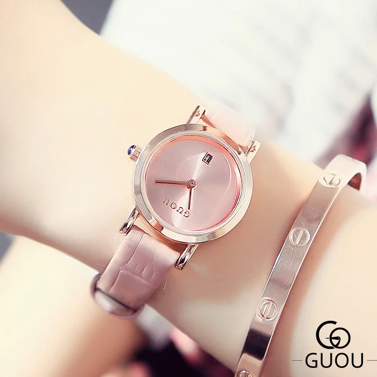 

Часы наручные женские кварцевые с календарем, модные водонепроницаемые в стиле ретро, с маленьким циферблатом, с кожаным ремешком