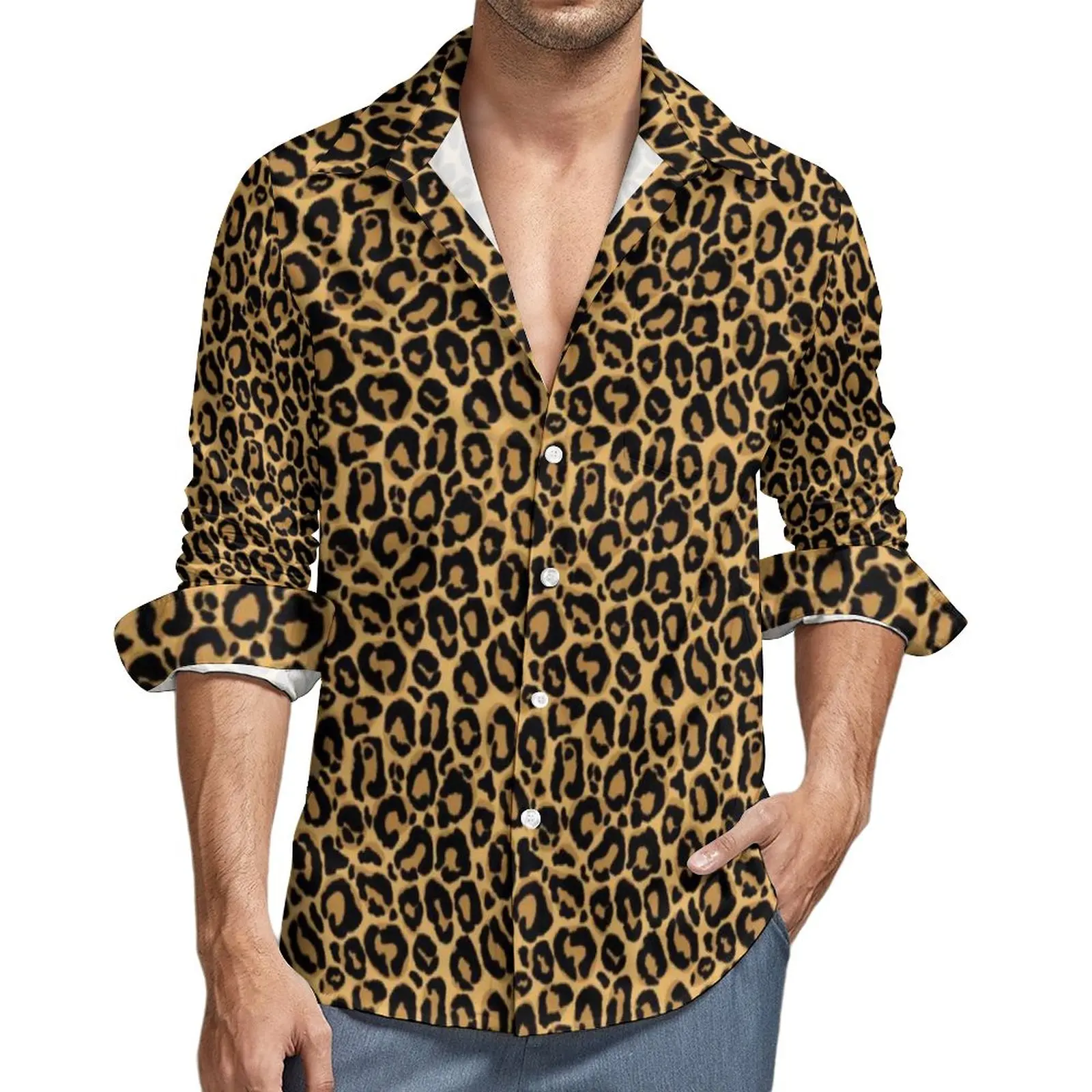 

Leopard Print Shirt Trendy Animal Pattern Casual Shirts Long Sleeve Street Style Blouses Autumn Trendy Oversize Clothing