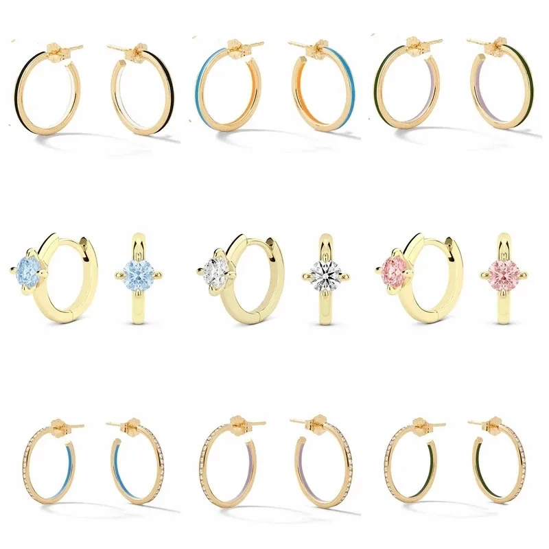 

Aide Gold Color Silver Color Big Circle Hoop Earrings For Women Colored Zircon Enamel Drip Oil Piercing Huggie Earrings Jewelry