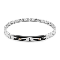 runda mens bracelet stainless steel chain with black wrist bands anchor pattern adjustable size 22cm mens wrist bands bracelets