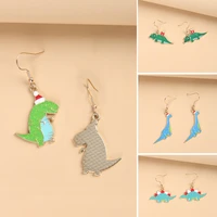 2 pairssets cute cartoon animal christmas hat earrings pendant alloy crocodile dinosaur earrings ladies childrens jewelry