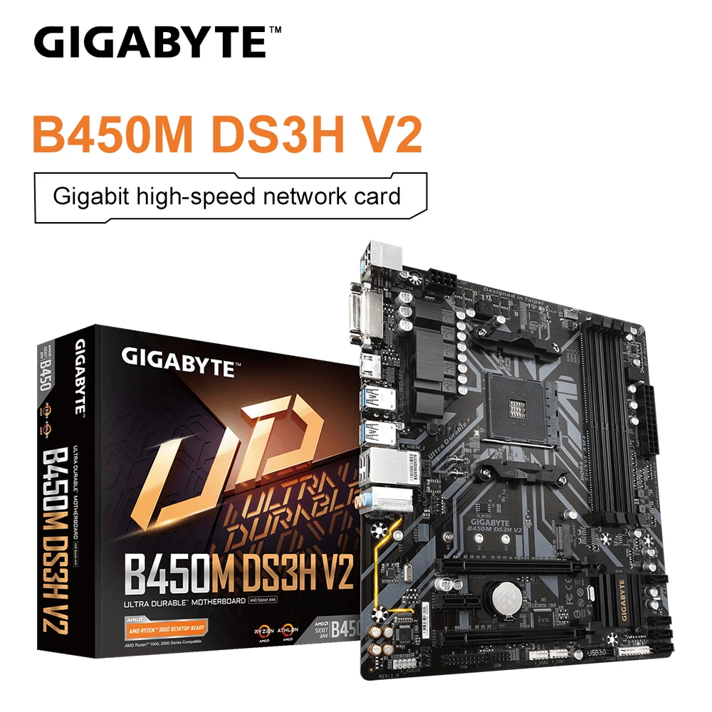 

Новая Материнская плата Gigabyte B450M DS3H V2 AMD B450 DDR4 USB 3,1 Gen1 64 Гб M.2 SATA III слот двухканальный разъем AM4 Micro ATX