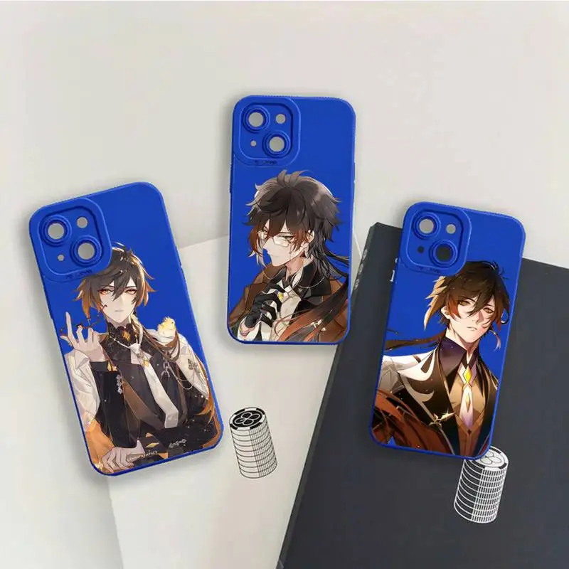 

Zhongli Genshin Impact Phone Case For iPhone 13 12 11 Pro MAX Mini X XS XR 7 8 Plus Liquid Silicone Klein Blue