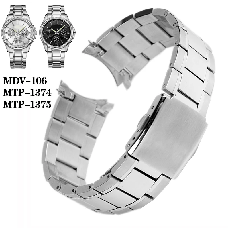 Solid Steel Watch Strap for Casio Swordfish MDV-106 Mdv107 Watch Bracelet MTP-1375 Belt 5374 1374 Watch Band 22mm