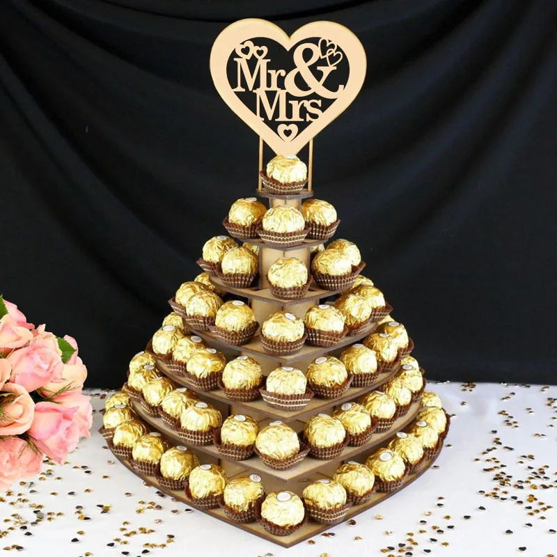 

7 Ters Heart Mr & Mrs Ferrero Rocher Pyramid Wedding Chocolate Dessert Candy Display Stand Holder Valentine's Day Chocolate Gift