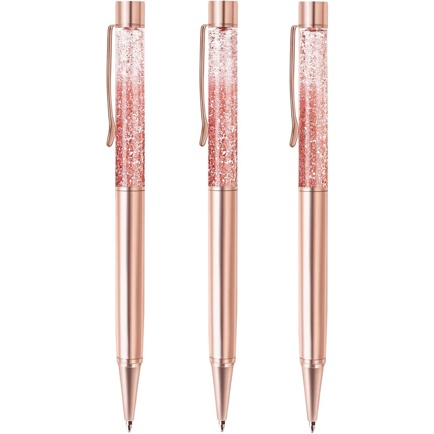 

Rose Gold Ballpoint Pens Metal Pen Bling Dynamic Liquid Sand Pen With Refills Black Ink Office Supplies Gift Pens For Christmas