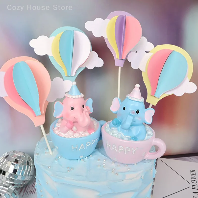 

20CM Solid Colorful Cloud hot air balloon Cake Topper Kids Birthday Cake Flags Cupcake Decor Baby Shower Girl Cake Decoration