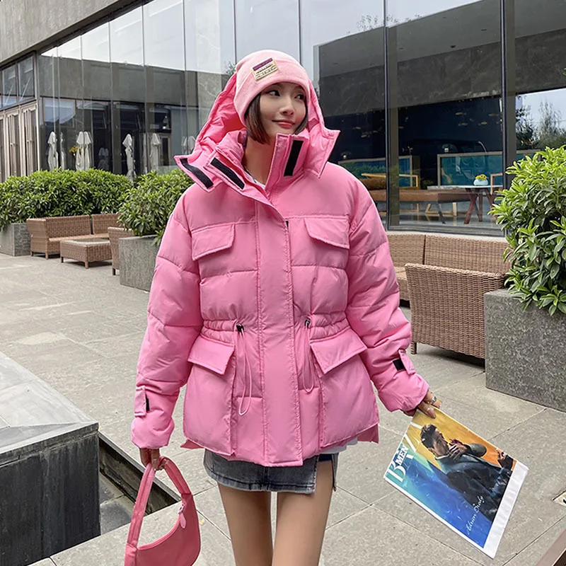 

Зимние Женские однотонные хлопковые парки с поясом на шнуровке, повседневное теплое пальто с капюшоном и хлопковой подкладкой, женская вер...