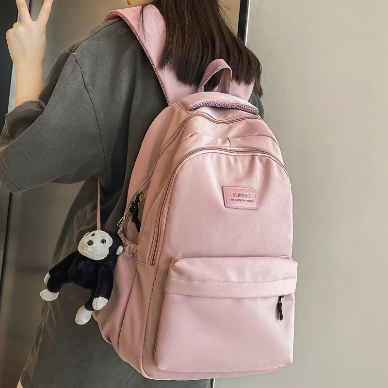 Однотонный женский рюкзак для девочек Корейская вместительная школьная сумка